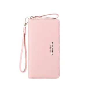 Women's Long Zip Wallet PU Leather Clutch Purse with Phone Slot Slim Glossy Design Multiple Slots Large Capacity Wristlet for Everyday Use Durable Stylish