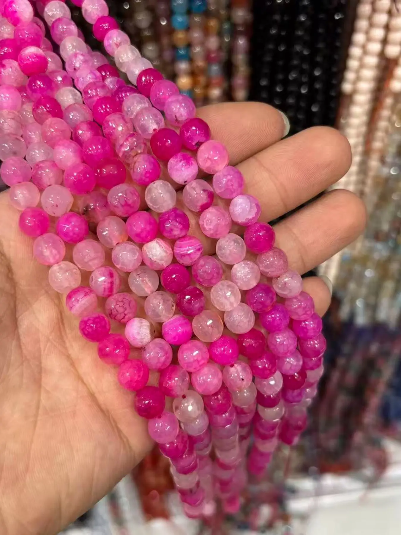 8mm Natural Stone Rose Dragon Pattern Agate Beads, Hole Design for Stringing, DIY Jewelry Making, Craft Supplies, Sewing Accessories