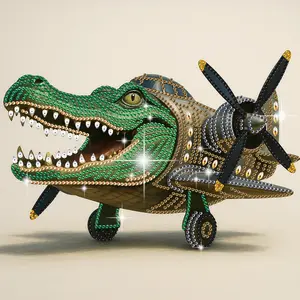 Diamond Halloween Painting Kits for Adults, DIY Crocodile Plane Designs Diamond Art Special Shape Diamond Partial Mosaic Craft Kits, Home Wall Painting Decor Fantastic Art Gift（11.8*11.8in）