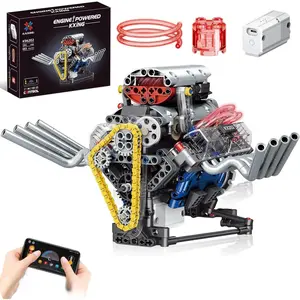 Unleash Your Inner Engineer with the Ultimate Build Your Own V8 Engine Set - 665 Pieces of Fun and Learning! Diy Engineering Model Stem Building Blocks