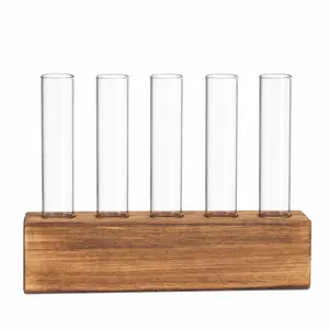 Water Propagation Rack, Glass Plant Culture Bottle with Wooden Base, Desktop Vase for Cuttings, Hydroponic Planters, Unique Gardening Gift for Plant Lovers, Clear Plant Pots