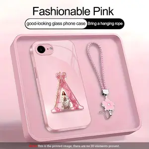 Suitable for [iPhone 16e] high-end phone case🤩,Coquette Pink Aesthetic Jesus Phone Case ,a beautiful four-leaf clover lanyard is included , 26 Initial Monogram Christian Phone Cover Cute Faith Gift for Women 952