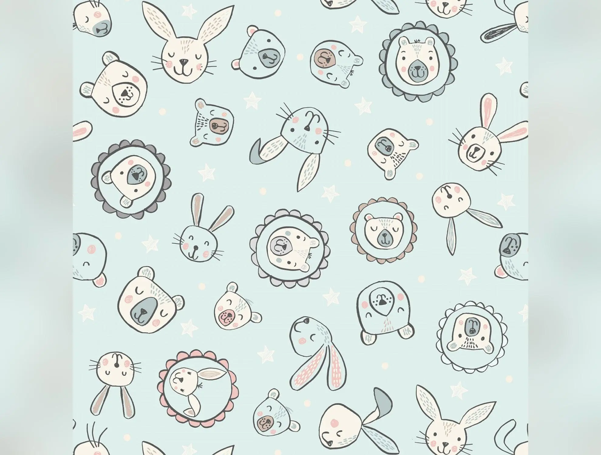 Bella Bunny & Bear | Faces on Pale Blue by Lewis & Irene | A649.1