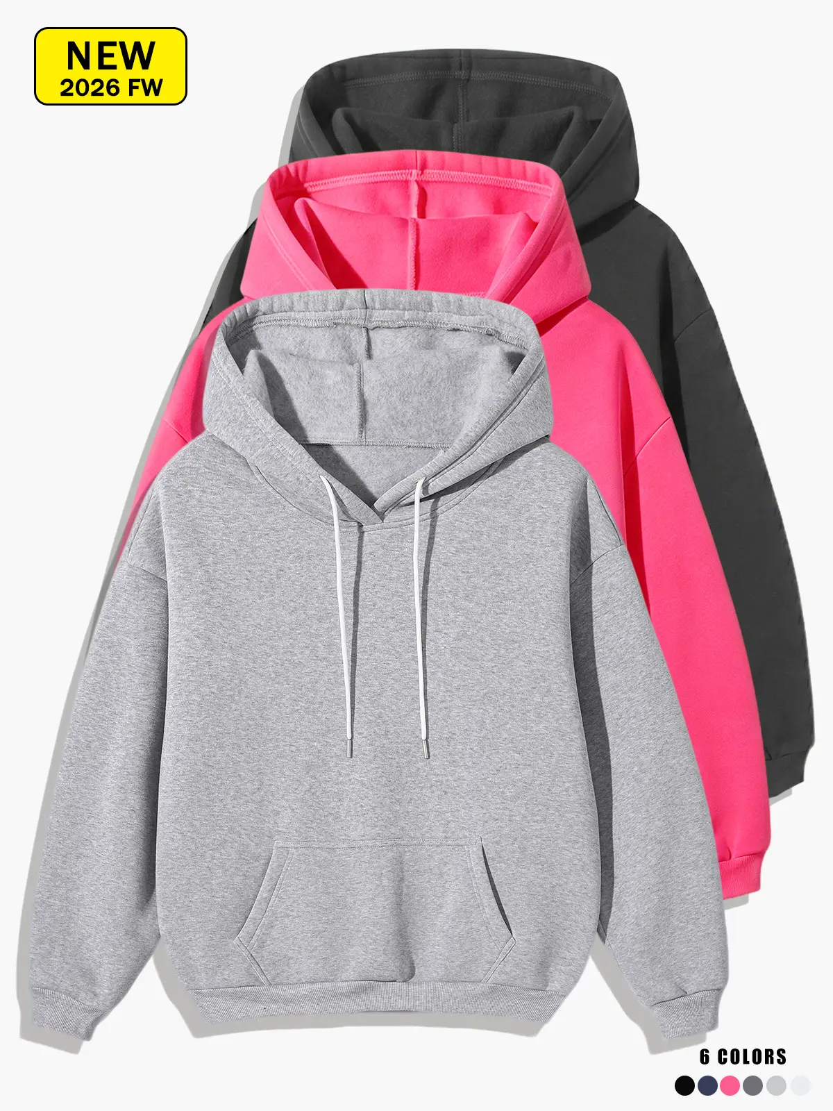 Clean Fit Solid Hooded Sweatshirt, Men Women Oversized Loose Fit Long Sleeve Kangaroo Pocket Basic Pullover Hoodie