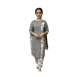 Point -8 Black & White Printed Kurta Palazzo With Dupatta – Women’s 3-Piece Set