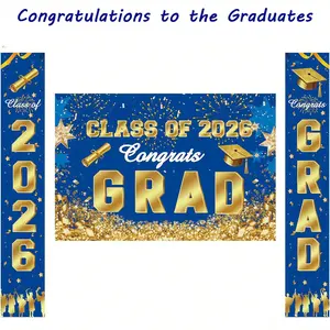 2026 Graduation Decorations Set, Blue & Design, Perfect Party Accessories for High School Seniors, Party Supplies, Ideal Gift Idea, Graduation Gifts