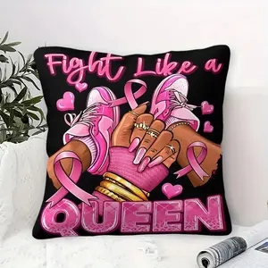 Empowering 'Fight Like a Queen' Throw Pillow with Digital Print, 45cm Square with Inner Cushion, Featuring Bold Pink Text and Leopard Print Design, Soft and Comfortable Decor for Your Bedroom & Sofa, Celebrating Strength & Femininity