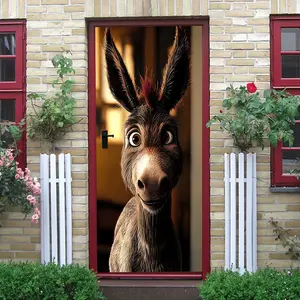 2pcs Cute Cartoon Donkey Wall Stickers for Kids Room Bedroom Decor Self Adhesive Removable Creative Animal Door Stickers Kindergarten Wall Decoration Art Decorations