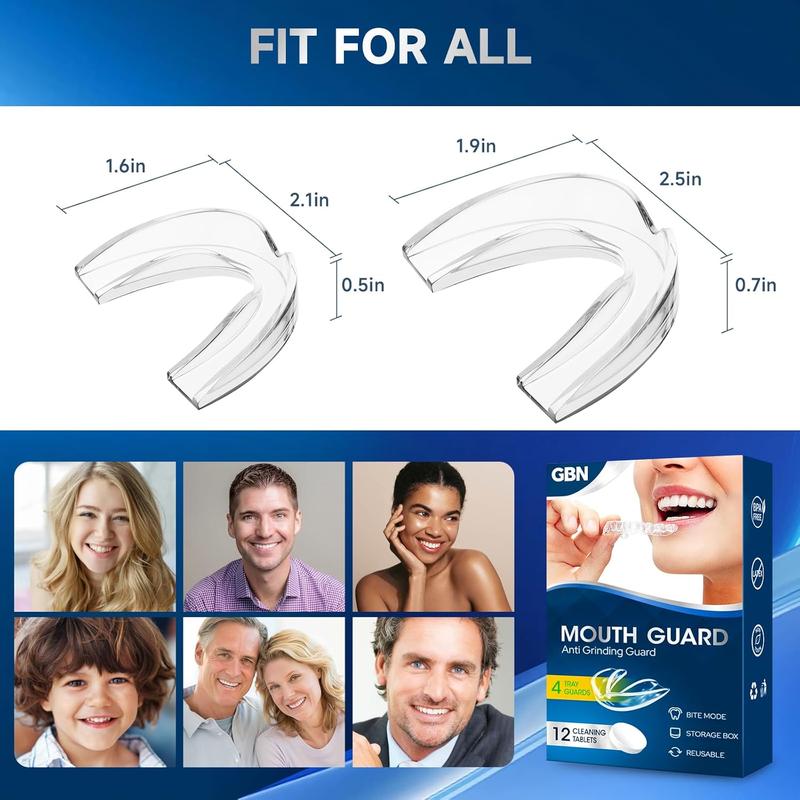 GBN Mouth Guard for Grinding Teeth at Night - Custom Fit Night Guards - Comfortable Mouth Guard for Sleeping, Nightguard, Mouthguard Includes 2 Sizes, 12 Cleaning Tablets