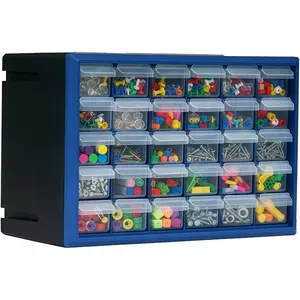 30-Drawer Plastic Storage Drawers, Small Parts Organizer, Stackable Teacher Toolbox for Hardware Screws Nuts Bolts Stickers Beads Building Bricks, Ideal for Garage Storage, Size 14.17 × 7.09 × 9.45