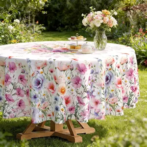 Floral Round Tablecloth, Kitchen Dining Decor, Furniture Protector, Party Decoration, Holiday Gift, Hotel Restaurant Home Use
