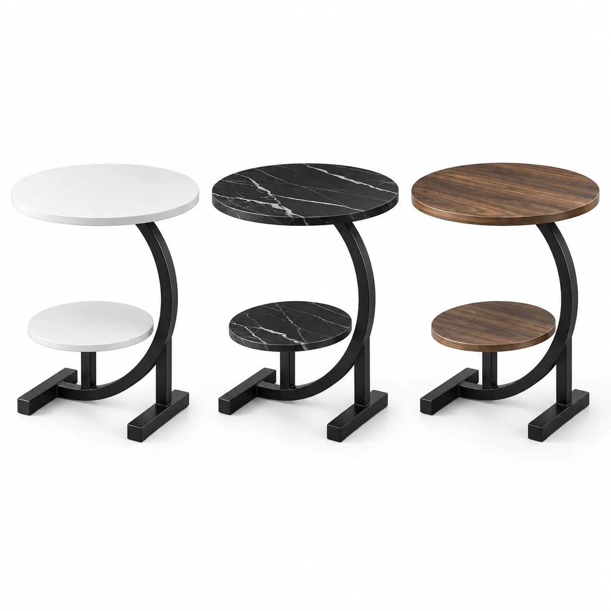 Modern 2-Tier C-Shaped Side Table, Space-Saving Accent Table with Rounded Top for Sofa, Bedside, Apartment, Dorm or Living Room
