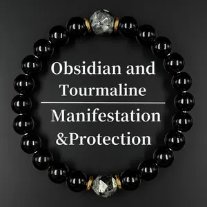 Obsidian Hand Chain Bracelet, 8mm Manifestation & Protection Bracelet, Men's Energy Jewelry, Mother's Day Gift, Premium Bracelet, Jewelry Gifts for Valentine's, Birthdays, Anniversary, Black Beaded Bracelet