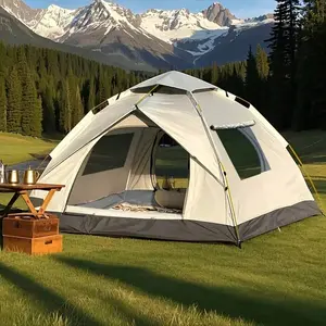 Auto Pop-Up Camping Tent, Windproof Waterproof Sunscreen, Suitable For Park Camping, Outdoor Hiking & Adventure, Beach Family Holiday, Portable Folding Design, Extra Large Capacity (Fits 3-4 People)