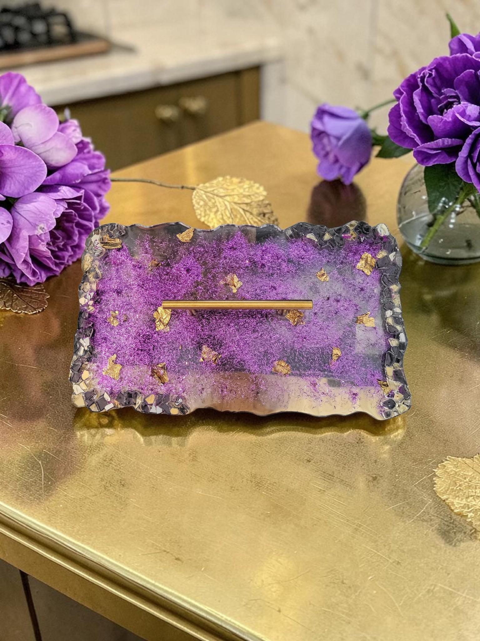 Home Decor 3D crystallized Purple and Gold Colored tray Home Decor 3D crystallized Purple and Gold Colored tray