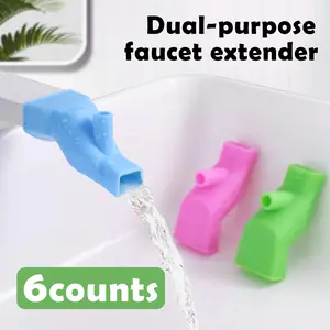 6 Counts Silicone Faucet Extenders, Deep Sink Accessory - Colorful Set with Quick-Connect Water Deflectors