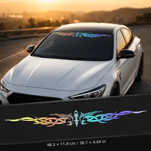RAVOONY Colorful Reflective Car Windshield Decal - Front & Rear Window Cover, Exterior Styling Decoration, Automotive Modification Accessory