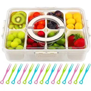 Divided Snack Box Container, Clear Charcuterie Serving Tray Platter with Lid and Handle- Portable Snackle Organizer for Fruit, Candy, Chips, and More [NOT DISHWASHER SAFE] Does not apply