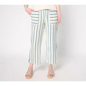 AnyBody Petite Cotton Novlety Knit Stripe Cropped Pants