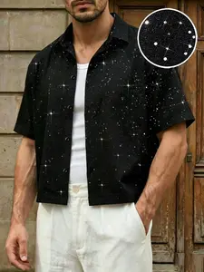 Men's Loose Fit Collared Short Sleeve Silver Color Classic Shirt, Casual Comfortable Fashion, Perfect for Parties and Graduations