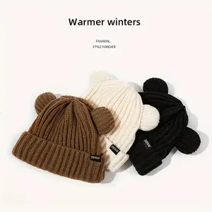 1pc Cute Bear Ear Hat, Warm Ear Protection Cold Knit Hat