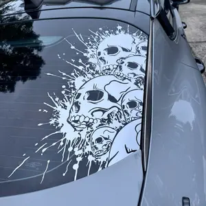 Skull Splatter Decal - Bold  Graphic for Cars Trucks Jeeps - Durable Weather-Resistant Vinyl - 16" to 35" Sizes - Gothic Horror Street Art Design - Easy Apply Remove - Car Wash Safe - Multiple Skulls Decal