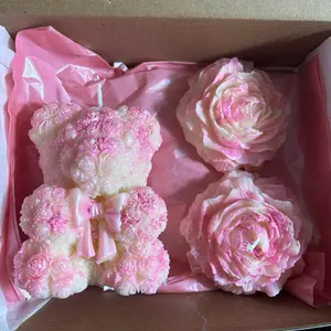 Floral & Teddy Candle Set – Romantic Handmade Gift
