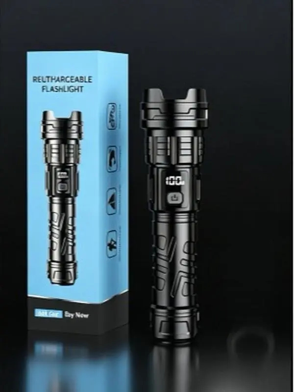 Zoomable Bright Flashlight Digital Power Indicator Rechargeable Hand Torch for Outdoor Camping Emergency