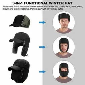 Winter Essentials Warm Hat, 3 in 1 Men's Winter Hat with Ear Flaps, Thermal Fleece Lined Windproof Beanie