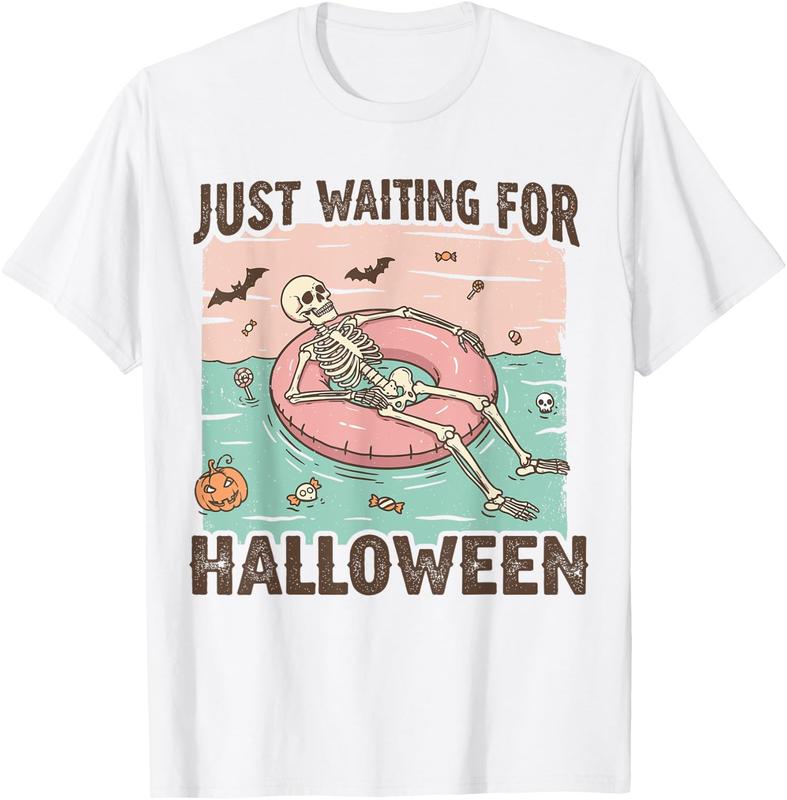 Men's Distressed Spooky Skeleton Print Menswear Tee - Crew Neck, Short-Sleeve, Soft, Breathable, Bats & Pumpkins Quote Halloween Casual Vintage Tshirt