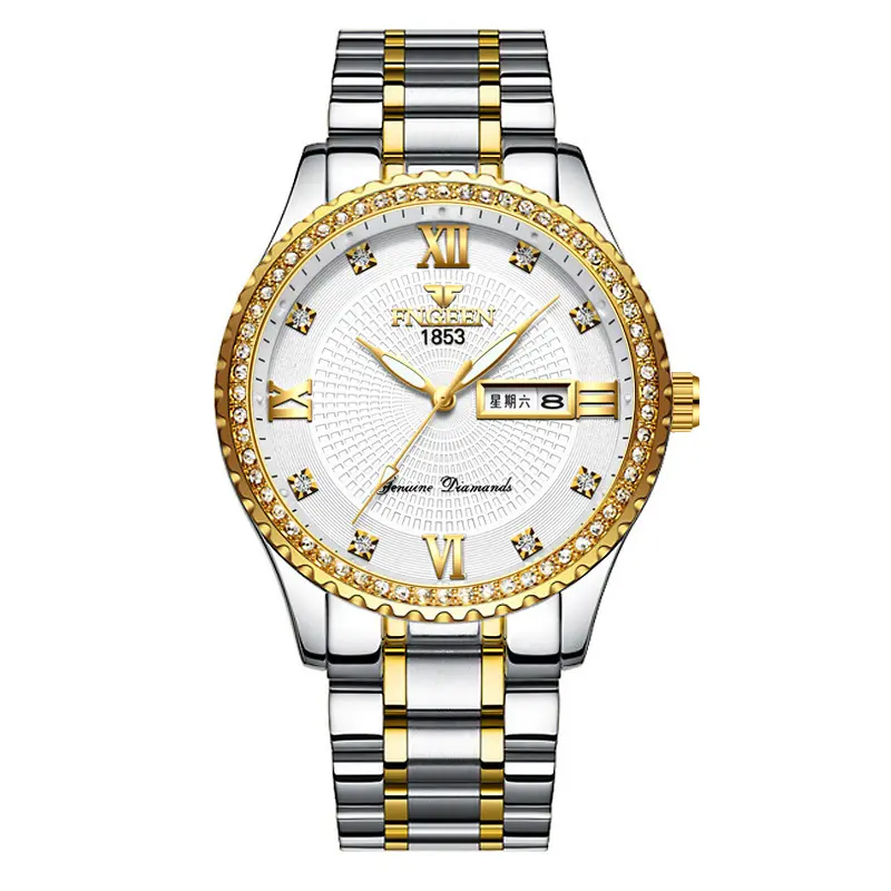 Steel strip with gold white surface