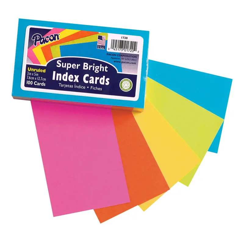 Pacon Super Bright Unruled 3x5 in Index Cards, 6-Pack - Office Stationery for Files, Workplace Organization Needs