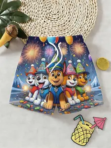 Boys New Year Fireworks Pup Patrol Cartoon Dog Full Print 3D Beach Pants, Outdoor Wear, Holiday Gift, Birthday Present, Swim Shorts