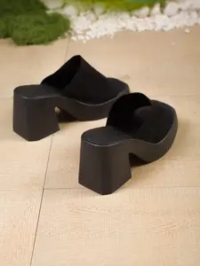Women's Open Toe Knit Upper Platform Block Heel Slides, Slip-On Chunky Heel Mule Sandals, Dressy Footwear for Date Nights, Weddings, Evening Parties, Special Occasions, Comfortable Heels with Soft Lining, Statement Shoes