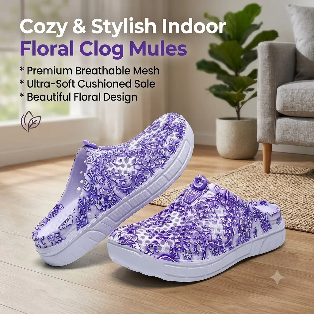 Women's Trendy Aesthetic Vintage Black White Floral Platform Clogs Ultra Soft Cushioned Lightweight Breathable EVA Slip On Mule Slippers Quick Dry Water Friendly Slide Sandals For Home Garden Shower Beach Poolside Vacation Casual All Day Wear