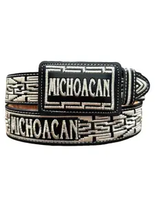 Cinto Vaquero Bordado de Piel Michoacan Western Style Embroidered Leather Belt