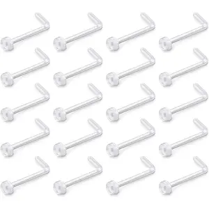 18g Clear Nose Ring Retainer, Bioflex L Shape Nose Studs for Piercing, Flat Top Jewelry