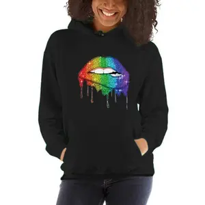 Fashion-Forward Rainbow Lips Hoodie for Women - Pullover Sweater in Black/Gray/White with S/M/L sizes