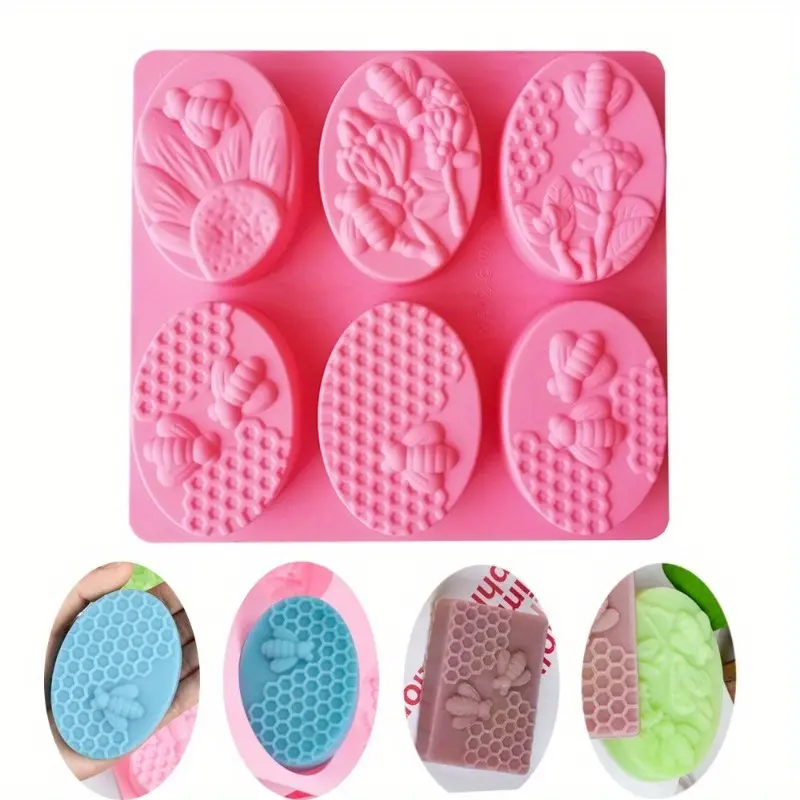 1pc Silicone 6 Elliptical Bee Soap Molds, DIY Aromatherapy Handicraft Making Soap Mold Candle Mold, Silicone Molds For Crafts