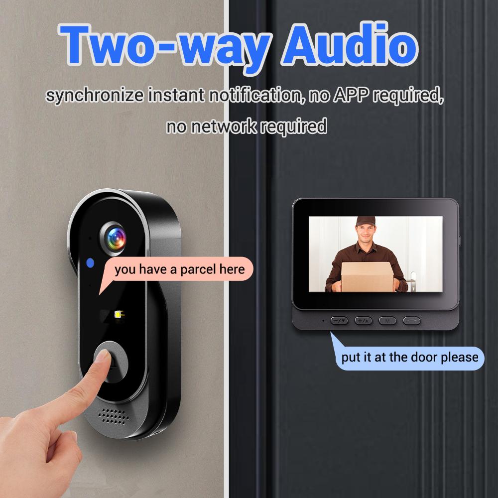 【Back To School Gift】Smart Wireless Doorbell with 4.3" Monitor, 2-Way Intercom, Night Vision, Waterproof Outdoor Security Camera, 120° Wide Angle, No WiFi/Subscription Needed, Easy Installation for Apartments & Renters, Two Way Intercom
