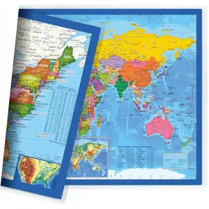 2-Sided Desk Map with Durable Lamination 1 Pack US/Europe Centered World 17.5 x 11.5 inches