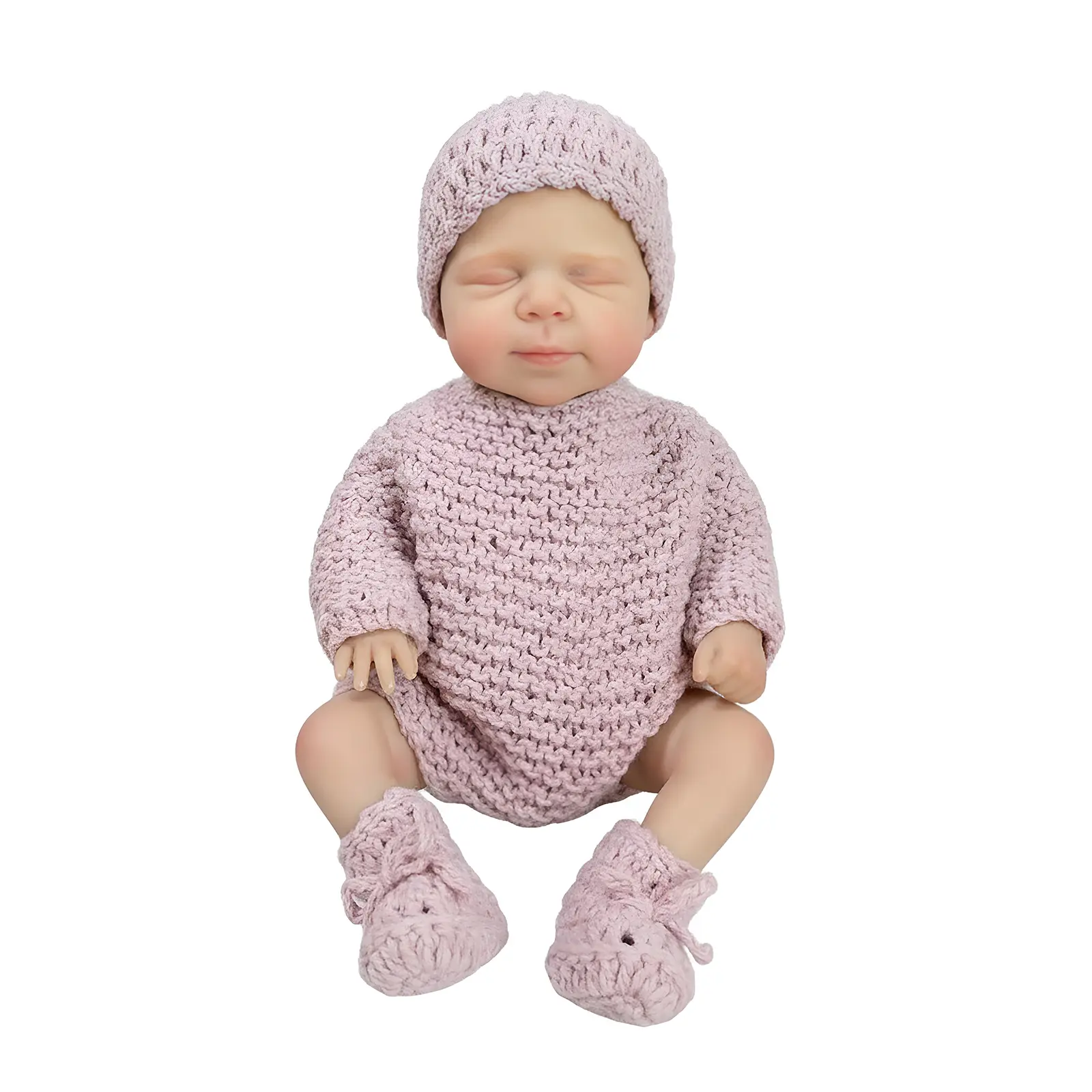 12-In Reborn Fashion Doll, Vinyl Limbs with Stretchable Arms, Fabric Body, Reborn Appearance, Light Purple Sweater, Ages 4+ Yrs Imaginative Play Toy, Children's Birthday/Christmas Gift