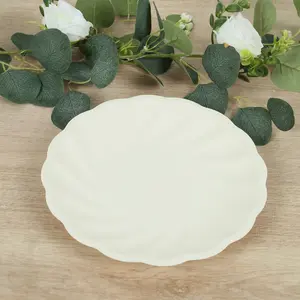 20 Pack Compostable Dinner Plates – 9" Cream Swirl Scalloped Pastel Color Party Plates, Biodegradable Bamboo Tableware