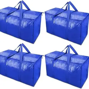 Extra-Large Heavy-Duty Moving Storage Bag - Waterproof Storage Bag with Reinforced Handles and Zipper, Foldable, Dorm Essential, Ideal for Clothing Storage and Travel (Blue)