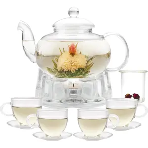 Teapot Set, 34OZ/1000ML Tea Kettle with Loose Tea Infuser & Warmer, 5oz/150ML Tea Cup & Set of 4, Stovetop & Safe Tea Maker, Blooming Tea Gift Set For