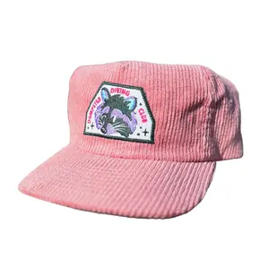 Street Rat Pink Corduroy 5 Panel Hat – Adjustable Unisex Streetwear Skate Cap, Retro Casual Pink Hat for Men & Women