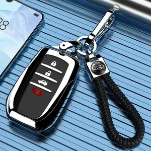 for Toyota Key Fob Cover with keychain,Key Shell Case for 2025 Camry,2021-2025 Venza,RAV4 Prime,Sienna, 2019-2025 Land Cruiser,Fortuner,Mirai, 2023-2025 Highlander,Prius,Collora, Black, Silver, Blue, Red