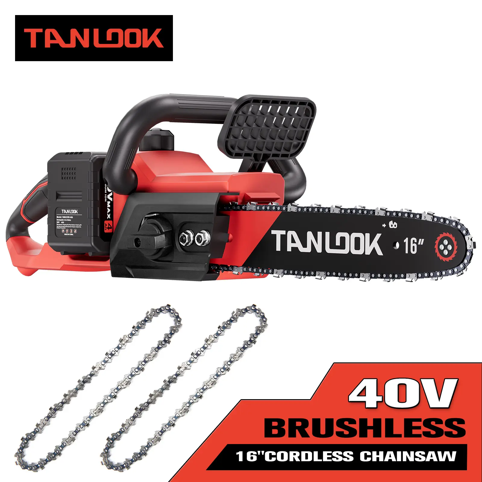 Tanlook 40V Brushless 16" Cordless Chainsaw with 2×4Ah Batteries Compact Handheld Electric Chainsaw for Wood Cutting Tree Trimming and Pruning Ideal for Woodworkers and DIY Enthusiasts