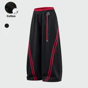 TELLFUN Men's Baggy Wide-Leg Sweatpants - Y2K Sporty Activewear with Side Stripes, Unisex Oversized Casual Athletic Joggers for Everyday Loungewear