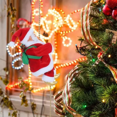Animated Electric Traditional ABS Plastic Santa Climbing Ladder Ornament with Rope - Climbing Figure Christmas Decoration, Holiday Home Festive Indoor-Outdoor Party Gift